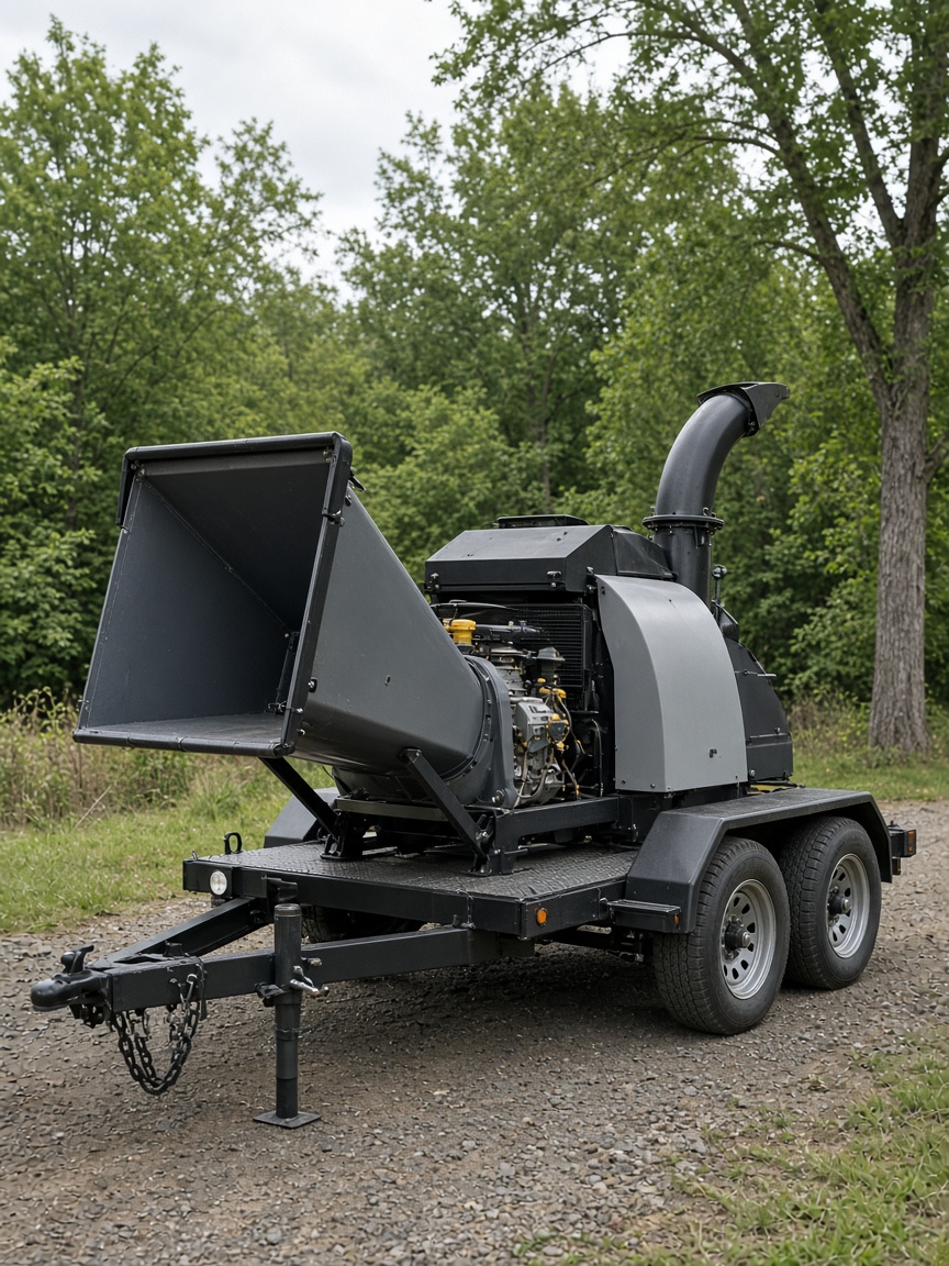 Commercial wood chipper on a trailer, ready for the next Ridgeway Tree Co. job